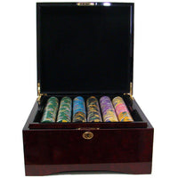 King's Casino 14 Gram Clay Poker Chips in Wood Mahogany Case - 750 Ct.