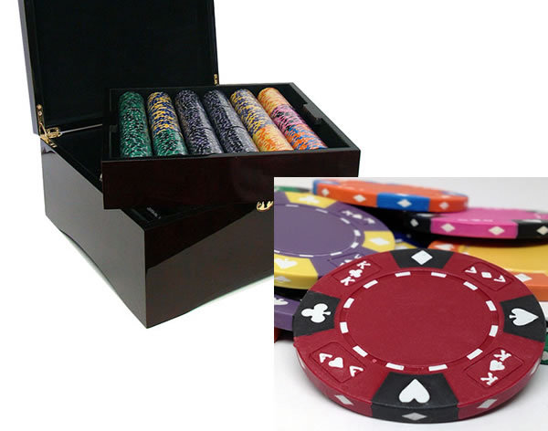 Ace King Suited 14 Gram Clay Poker Chips in Wood Mahogany Case - 750 Ct.