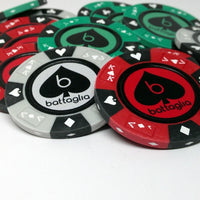 Custom Printed Mahogany Wood Poker Chip Set with 14 Gram Clay Ace King & Suits Poker Chips - 100 Chips
