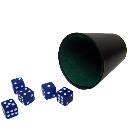 5 Blue 16mm Dice with Plastic Cup