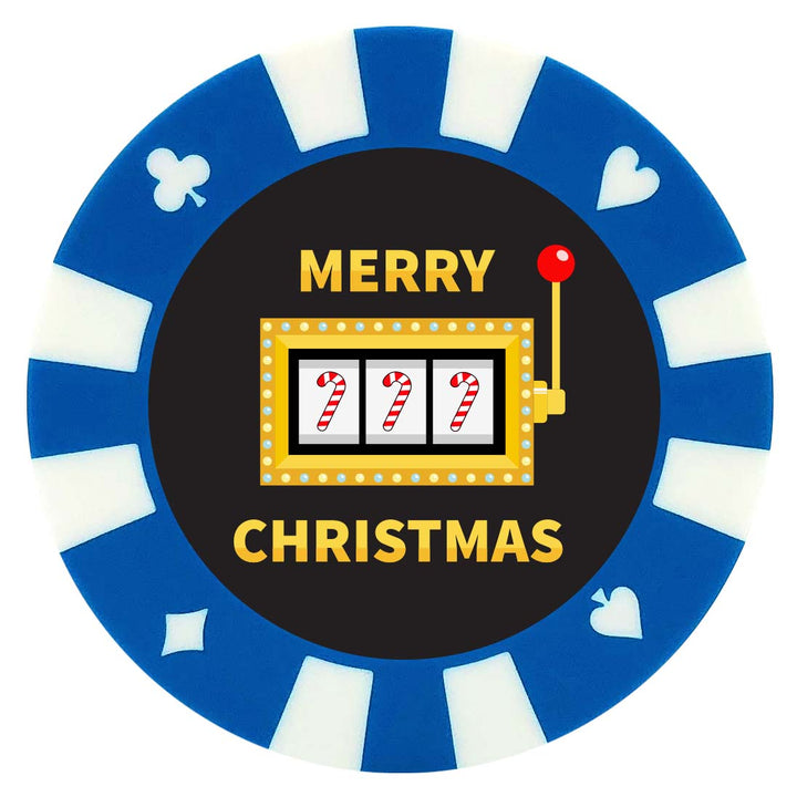 Merry Christmas Slot Machine Giant Poker Chip Christmas Ornament - Blue