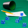 Blue dice on table