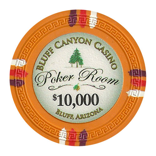 Fichas de póquer de arcilla Bluff Canyon de 13,5 gramos en caja de madera de nogal - 500 ct.