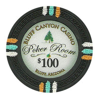 Fichas de póquer de arcilla Bluff Canyon de 13,5 gramos en caja de aluminio negro - 500 ct.