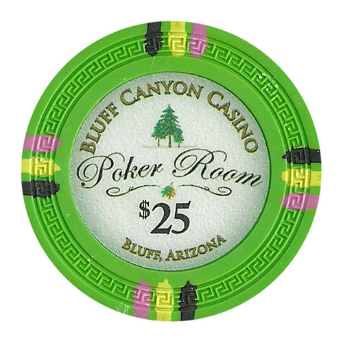 Fichas de póquer de arcilla Bluff Canyon de 13,5 gramos en caja de madera de caoba - 750 ct.