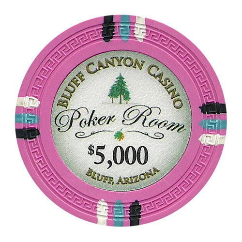 Fichas de póquer de arcilla Bluff Canyon de 13,5 gramos en caja de madera de caoba negra - 500 ct.