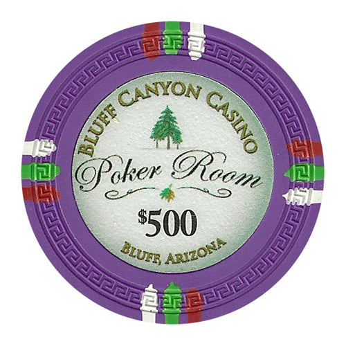 Fichas de póquer de arcilla Bluff Canyon de 13,5 gramos en caja de aluminio estándar - 500 ct.
