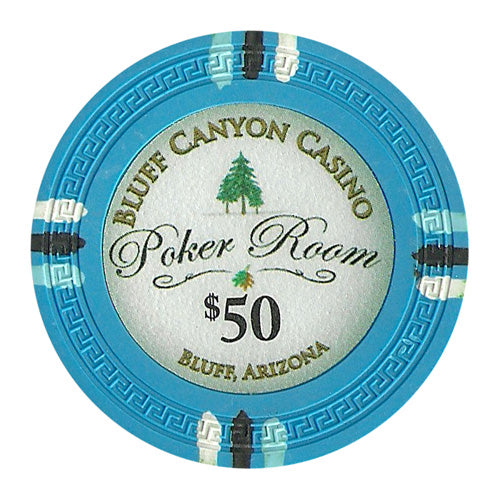 Fichas de póquer de arcilla Bluff Canyon de 13,5 gramos en caja de madera de caoba negra - 500 ct.