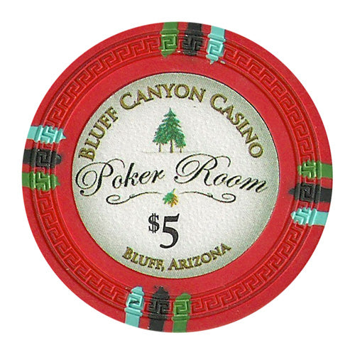 Fichas de póquer de arcilla Bluff Canyon de 13,5 gramos en caja de madera de caoba - 750 ct.