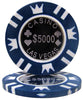 Fichas de póquer de arcilla de 15 gramos con incrustaciones de monedas en soporte acrílico - 1000 ct.