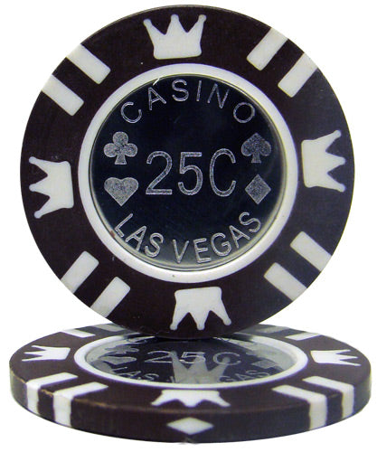 Fichas de póquer de arcilla de 15 gramos con incrustaciones de monedas en estuche de aluminio negro - 500 u.