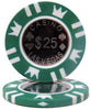 Fichas de póquer de arcilla de 15 gramos con incrustaciones de monedas en estuche de aluminio con ruedas - 1000 ct.