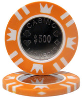 Fichas de póquer de arcilla de 15 gramos con incrustaciones de monedas en caja de madera de nogal - 300 u.