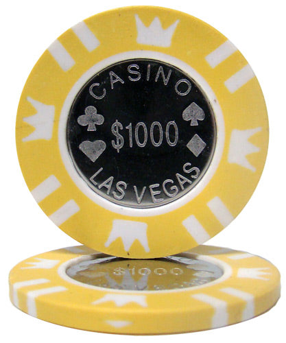 Fichas de póquer de arcilla de 15 gramos con incrustaciones de monedas en carrusel de madera - 300 u.
