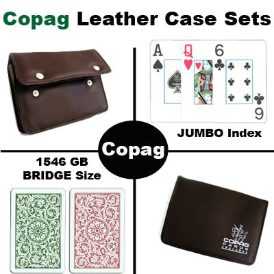 Copag 1546 Green Burgundy Bridge Size Jumbo Index Double Deck In Leather Case