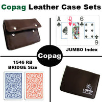 Copag 1546 Red Blue Bridge Size Jumbo index In Leather Case