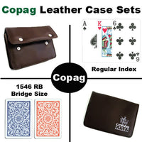 Copag 1546 Red Blue Bridge Size Regular Index Double Deck In Leather Case