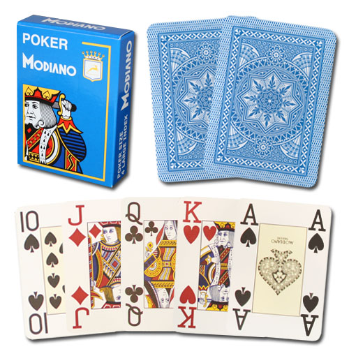 Modiano Cristallo Light Blue Poker Size Jumbo 4 PIP Index Single Deck
