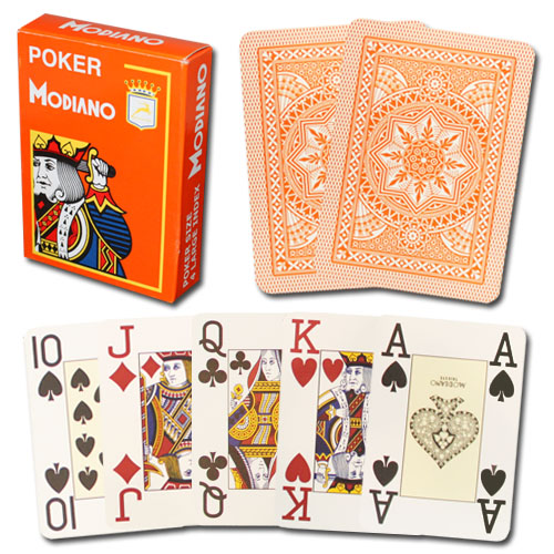 Modiano Cristallo Orange Poker Size Jumbo 4 PIP Index Single Deck