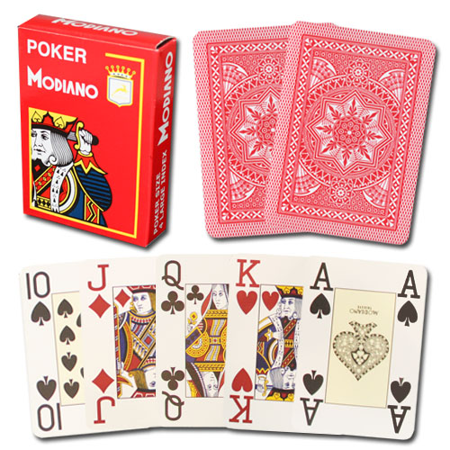 Modiano Cristallo Red Poker Size Jumbo 4 PIP Index Single Deck