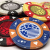 Custom Printed Mahogany Wood Poker Chip Set with 14 Gram Clay Ace King & Suits Poker Chips - 300 Chips