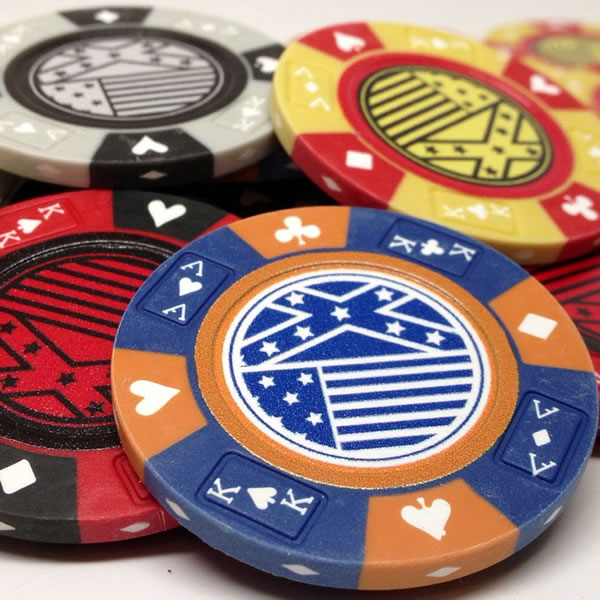 Custom Printed Aluminum Poker Chip Set with 14 Gram Clay Ace King & Suits Poker Chips - 500 Chips