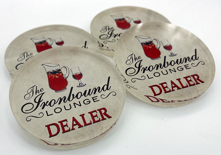 Custom Crystal Glass Poker Dealer Buttons & Coasters - The Ironbound Lounge
