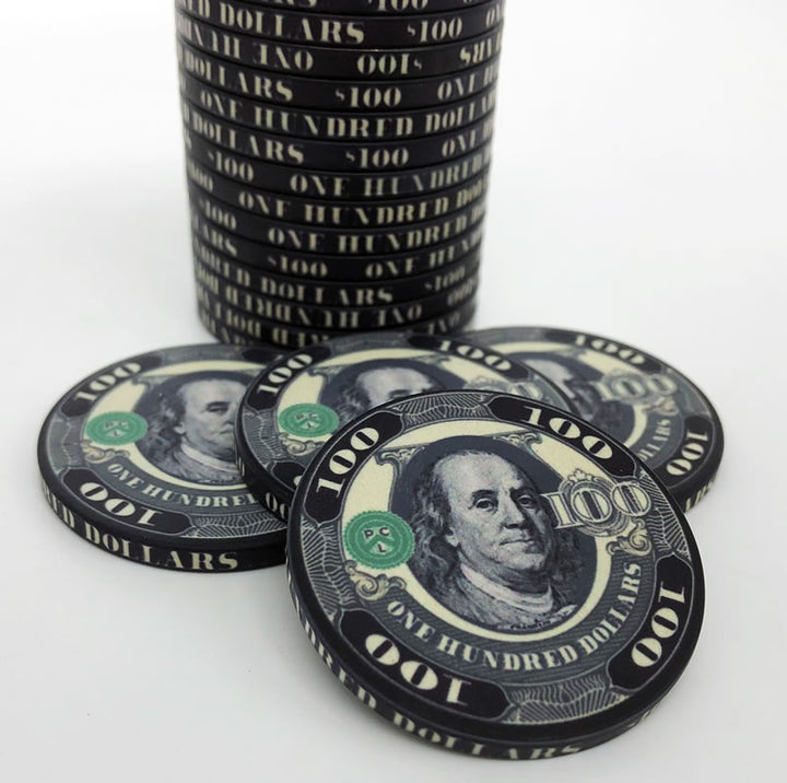 Dead Presidents Custom Ceramic Poker Chips - Black $100