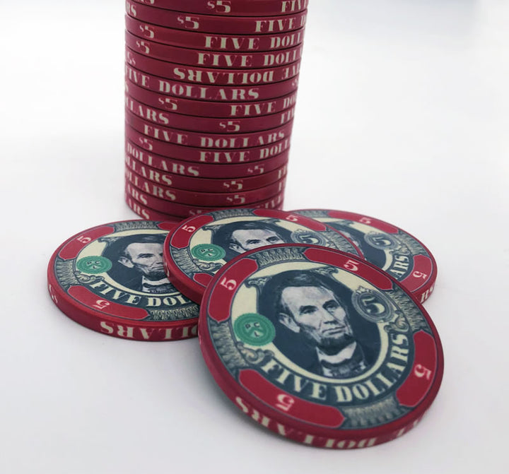 Dead Presidents Custom Ceramic Poker Chips - Red $5