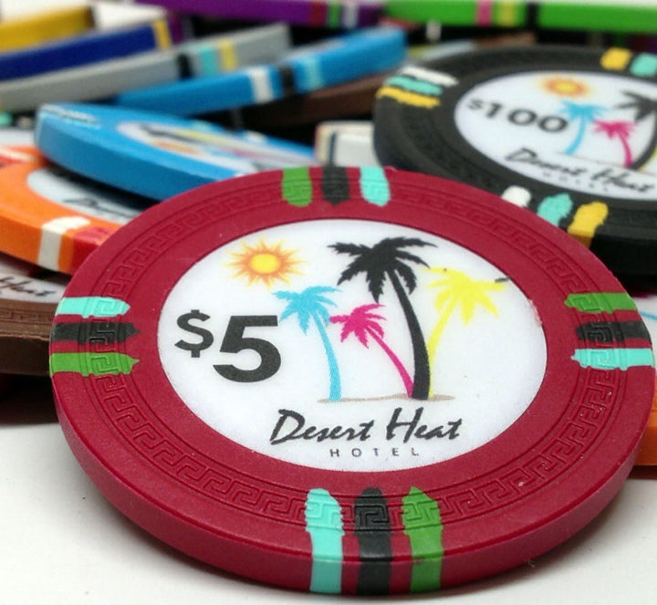 Desert Heat 13.5 Gram Clay Poker Chips in Wood Carousel - 300 Ct.