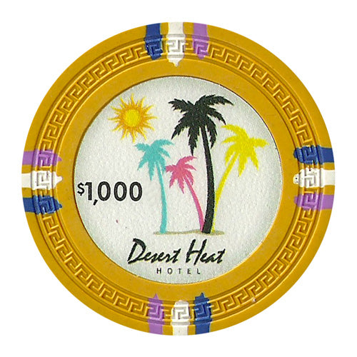 Desert Heat - Fichas de póquer de arcilla de 13,5 gramos en carrusel de madera - 200 u.