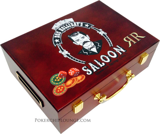 Custom Printed Mahogany Wood Poker Chip Set with 14 Gram Clay Ace King & Suits Poker Chips - 500 Chips
