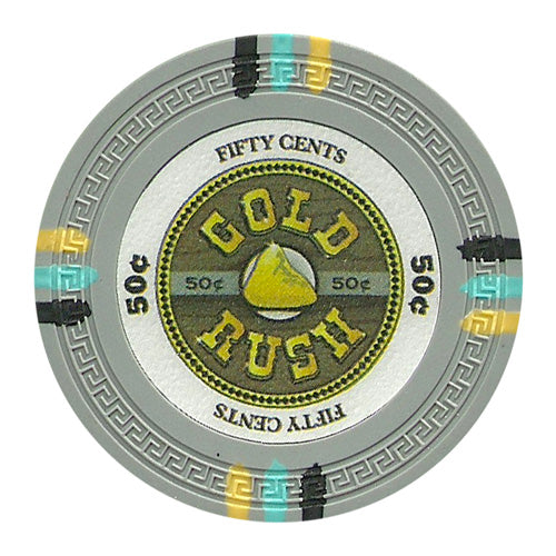 Fichas de póquer de arcilla Gold Rush de 13,5 gramos en soporte acrílico - 600 ct.