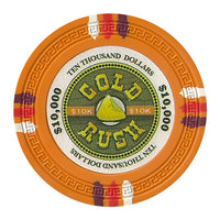 Fichas de póquer de arcilla Gold Rush de 13,5 gramos en soporte acrílico - 600 ct.