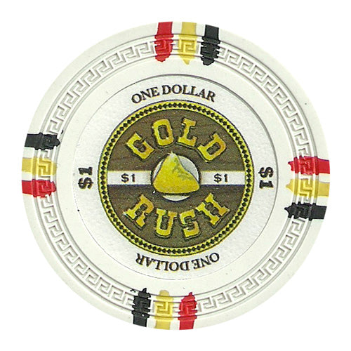 Fichas de póquer de arcilla Gold Rush de 13,5 gramos en caja de madera de caoba - 750 ct.