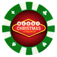 Giant Poker Chip Christmas Ornament - Green Vegas Sign Merry Christmas