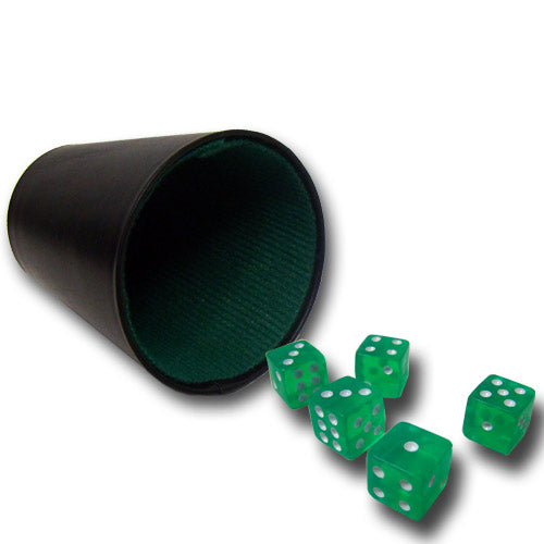 5 Green 16mm Dice with Plastic Cup