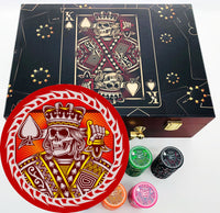 KING OF SPADES - Custom Mahogany Wood Poker Chip Set with 10 Gram Ceramic Chips - 500 Count