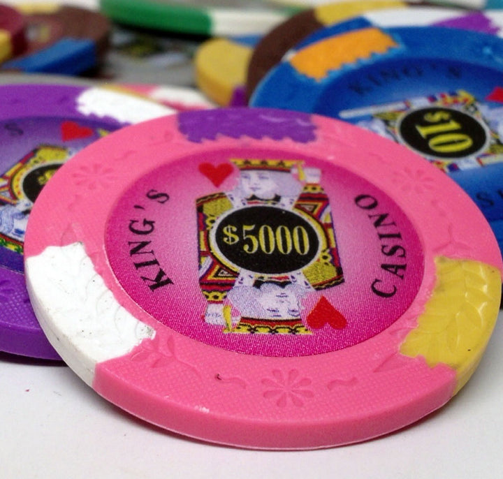 King's Casino Fichas de póquer de arcilla de 14 gramos en carrusel de madera - 300 ct.