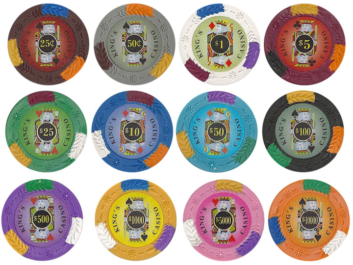 King's Casino Fichas de póquer de arcilla de 14 gramos en bandejas acrílicas - 200 ct.