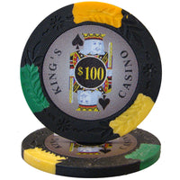 King's Casino Fichas de póquer de arcilla de 14 gramos en caja de madera de caoba negra - 500 ct.