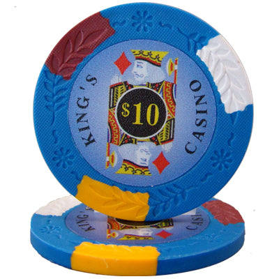 King's Casino 14 Gram Clay Poker Chips in Wood Hi Gloss Case - 500 Ct.