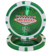 Fichas de póquer de arcilla Las Vegas de 14 gramos en caja de aluminio estándar - 500 u.