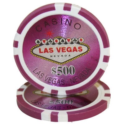 Fichas de póquer de arcilla Las Vegas de 14 gramos en estuche de madera brillante - 500 u.