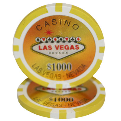 Fichas de póquer de arcilla de Las Vegas de 14 gramos en carrusel de madera - 300 u.
