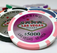 Las Vegas 14 Gram Clay Poker Chips in Wood Mahogany Case - 750 Ct.