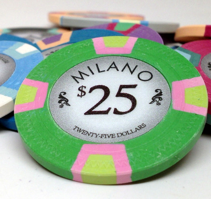 Milano 10 Gram Clay Poker Chips in Acrylic Carrier - 1000 Ct.