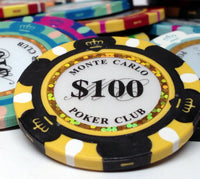 Fichas de póquer de arcilla Monte Carlo de 14 gramos en caja de madera de nogal - 500 ct.