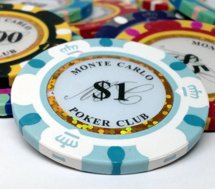 Monte Carlo 14 Gram Clay Poker Chips in Black Aluminum Case - 500 Ct.