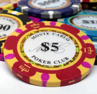 Monte Carlo - Fichas de póquer de arcilla de 14 gramos en estuche de madera brillante - 500 u.